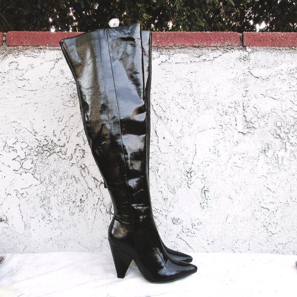 Forever 21 black faux patent thigh high boots 7 - Picture 3 of 9